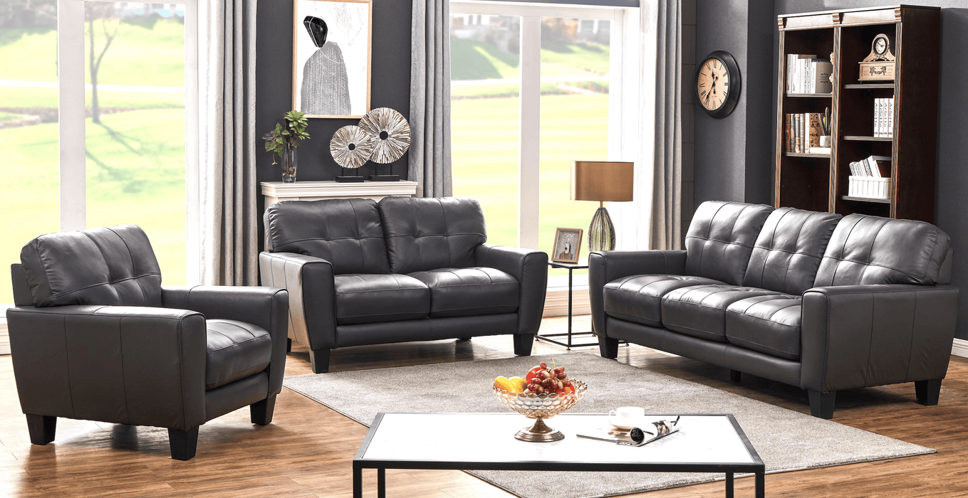 Gray leather sofa and loveseat deals set